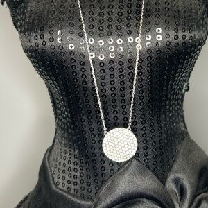 Touchstone Crystal by Swarovski Silver Tone Pave Crystal Disc Necklace